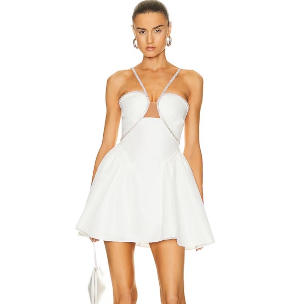 Self portrait crystal embellished flared mini dress white - size 6